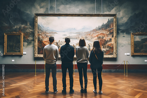 people looking at a blanc canvas in a museum, interior, museum, artgallery, mockup photo