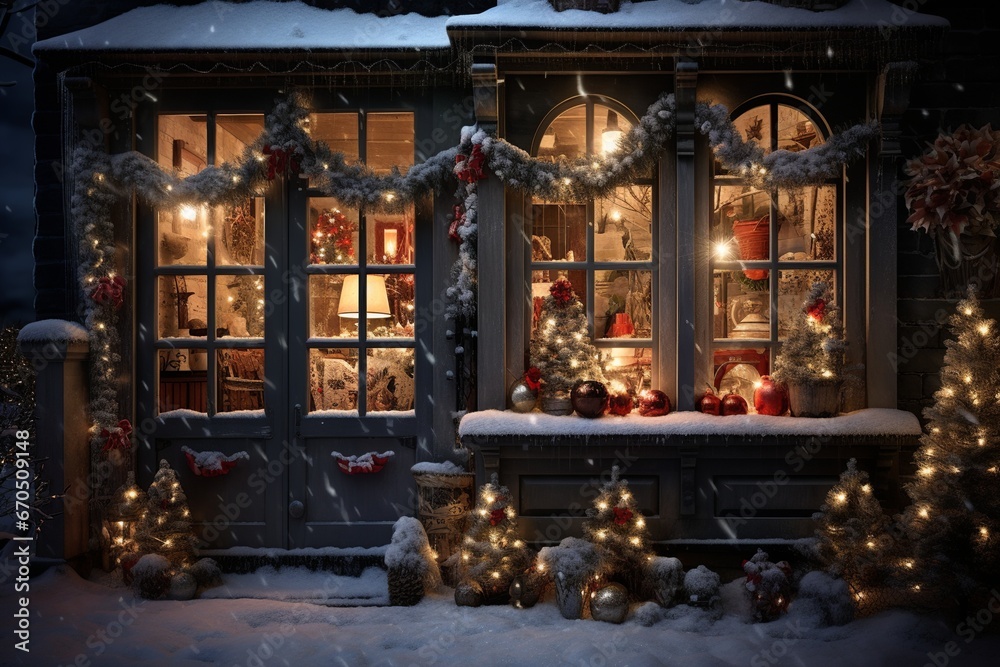 Christmas House, A Whimsical Winter Dwelling Adorned with Gleaming Decor, Radiant Lights, and a Snow-Blanketed Garden, Embracing the Festive Spirit of the Season