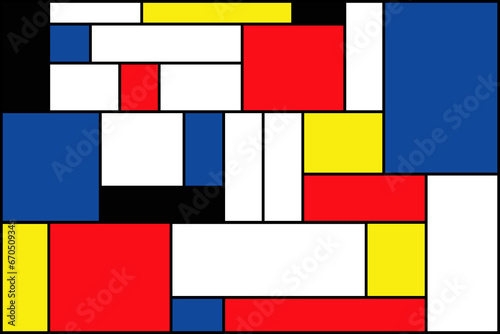 Emulation of Piet Mondrian's Checkered style. History of art in the Netherlands and the Dutch artist. Dutch mosaic or card with a checkerboard line design. Elements Retro pop art. Vector illustration