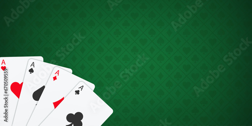 Poker and Casino Playing Cards. Blank poster template with design card four aces poker hand. Playing poker. Card kare isolated clipart on white background. Winning combination. Vector illustration