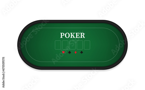Poker table made of green cloth isolated on white background. Realistic vector. Poker or blackjack playing field. Realistic black leather frame, made of green dense fabric. Vector illustration