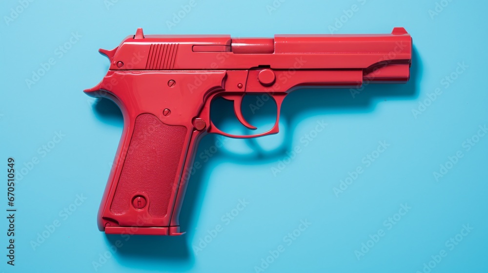 a red gun on blue background