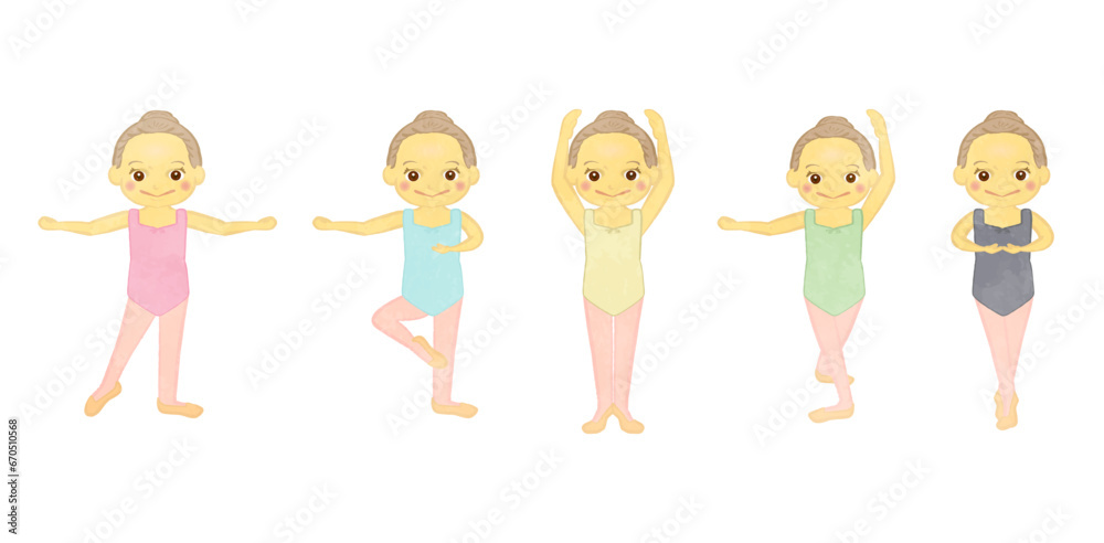 Cute girl's ballet lesson illustration set 02 Cute girl's ballet lesson illustration set 02
