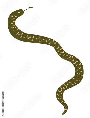 green snake in vector. wild animal in flat style. Template for poster logo icon for app website. Series of animal images in flat style