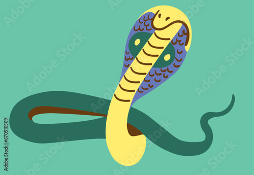 Asian cobra in vector. wild animal in flat style. Template for poster logo icon for app website. Series of animal images in flat style