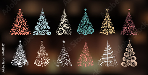 Christmas Abstract Trees Set. Logo or symbol template. Perfect for a variety of creative projects, including greeting cards, holiday banners and social posts.