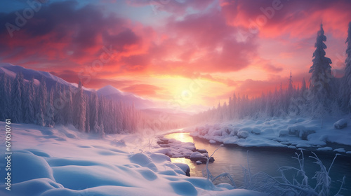 Enchanting Jewel-Toned Snowy Wilderness Landscape 