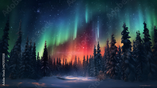 Beautiful Northern Lights in the dark night sky © Marcelo
