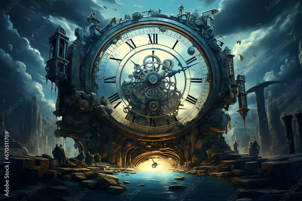 Obraz premium Time machine clock, futuristic fantasy, movie, cartoon, animated, time, big clock