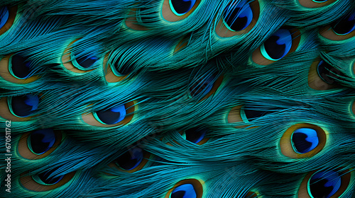 Seamless close-up of richly colored peacock feather