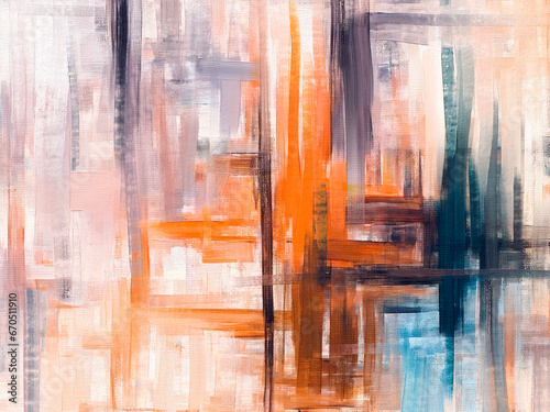 Fototapeta Naklejka Na Ścianę i Meble -  Modern abstract painting on canvas, with accents of orange and sand color paint, hand-drawn artwork