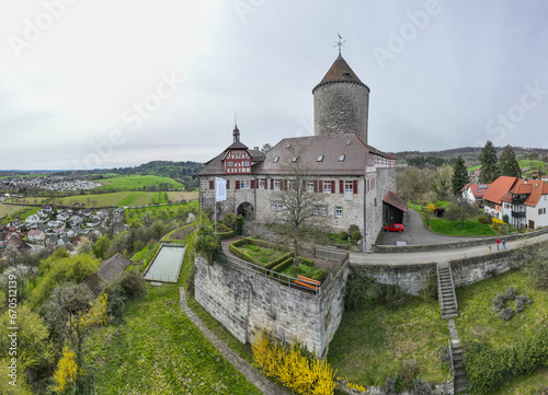 Aerial view of Reichenberg Castle  Oppenweiler  Swabian Franconian Forest Nature Park  Baden-W  rttemberg  Germany