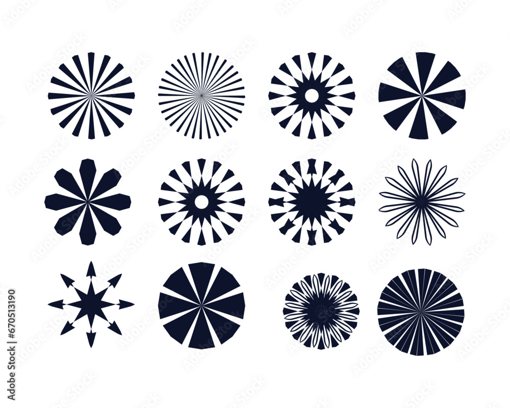 Free vector sun burst radial styles set collection