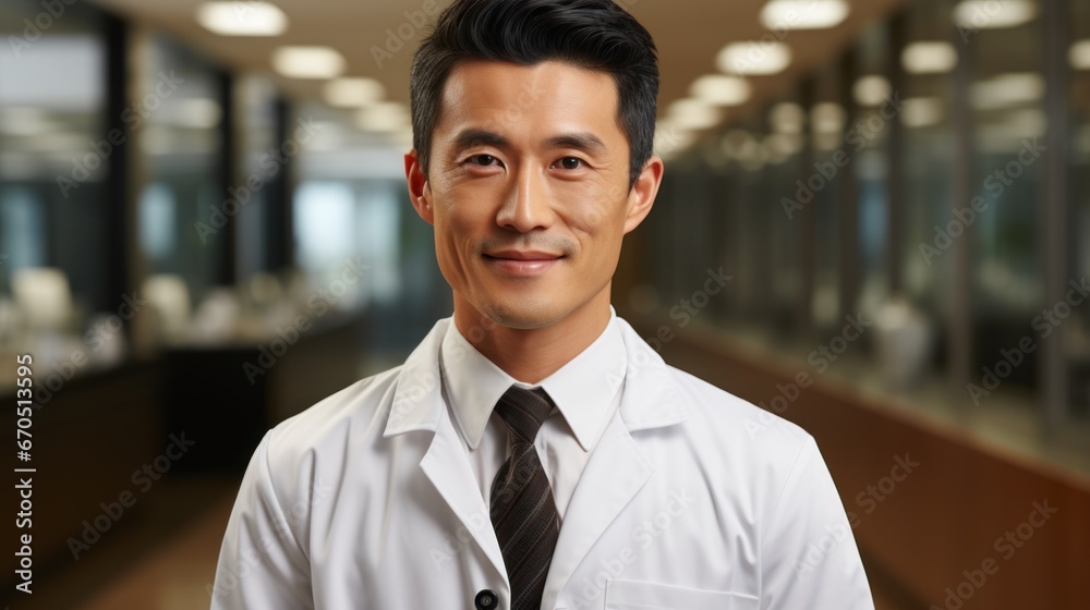 Obraz premium Asian doctor on hospital background