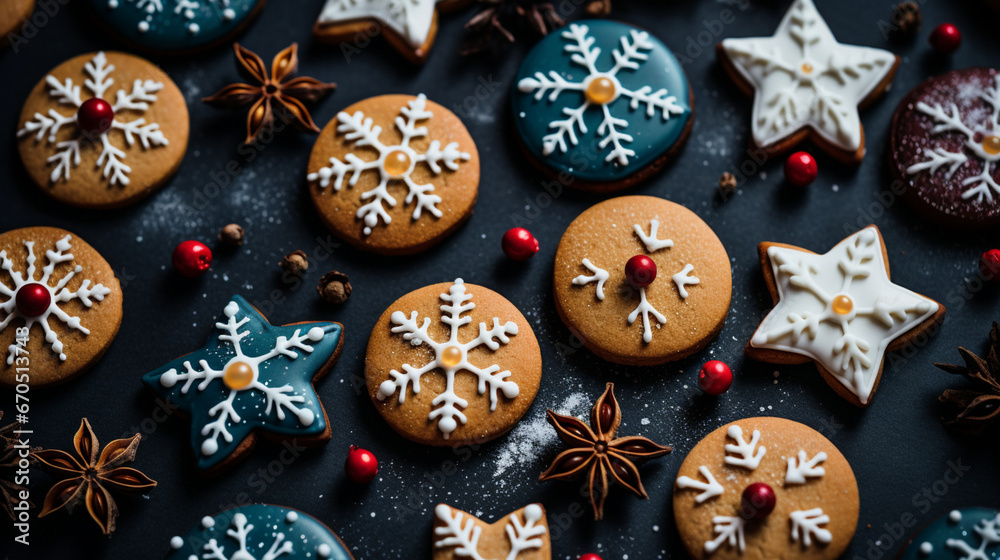 Wallpaper with Christmas cookies background.  Generative AI