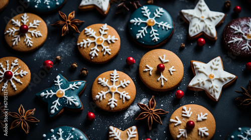 Wallpaper with Christmas cookies background. Generative AI