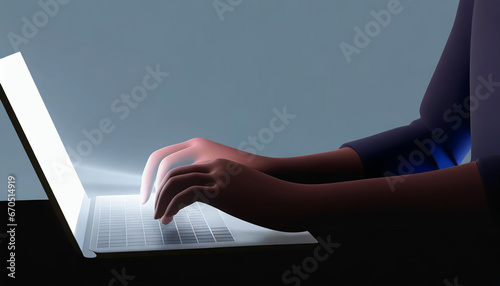 3d render character of a man hands typing keyboard on laptop computer, Isolated on white background
 photo