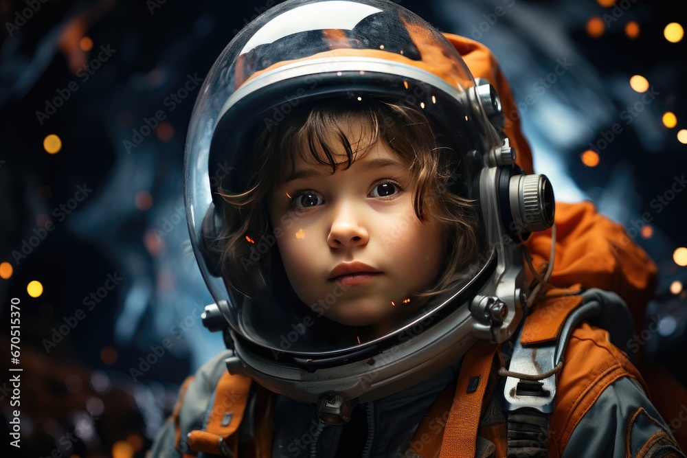 Portrait of boy astronaut in spacesuit. kid cartoon Portrait of boy astronaut in spacesuit. kid cartoon
