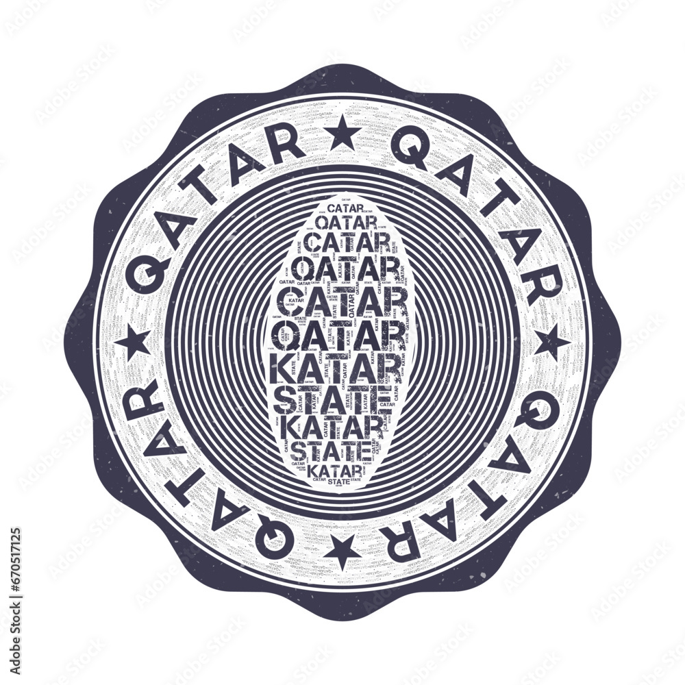 Qatar seal. Country round logo with shape of Qatar and country name in