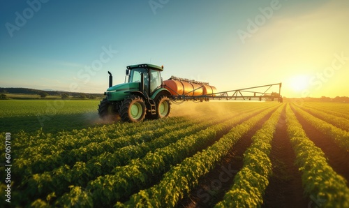 A Green Field With a Tractor Driving Through the Landscape