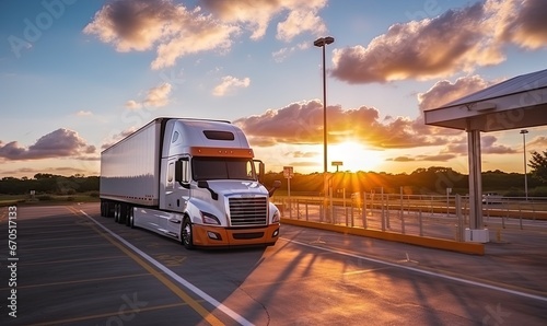 A Majestic Semi Truck Silhouetted Against the Setting Sun on an Open Highway