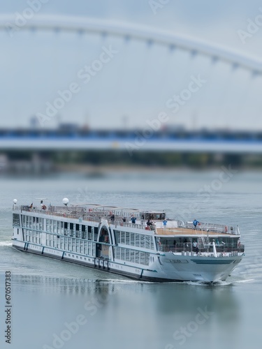 Photography Cruise ship on the Danube river in shallow depth of field, Bratislava, Slovakia