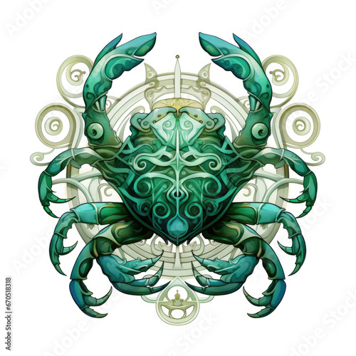 Green watercolor Cancer Zodiac sign on white background