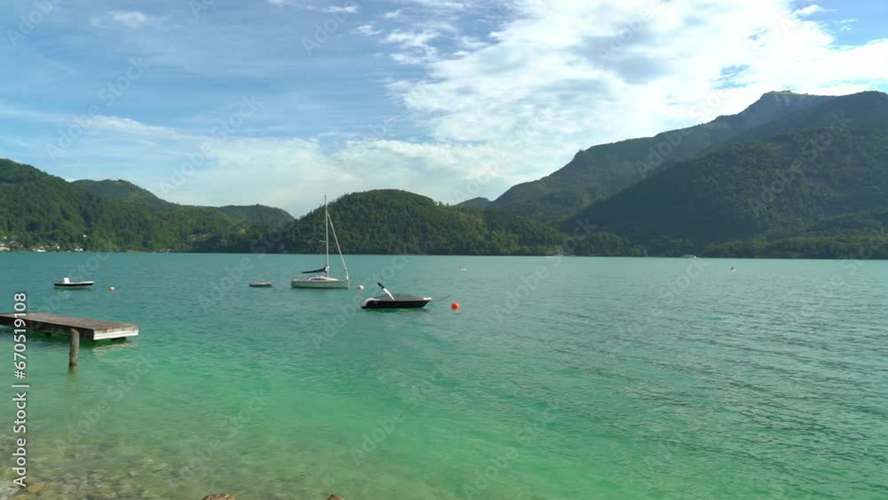 Panorama of Lake Wolfgang with Floating Yachts