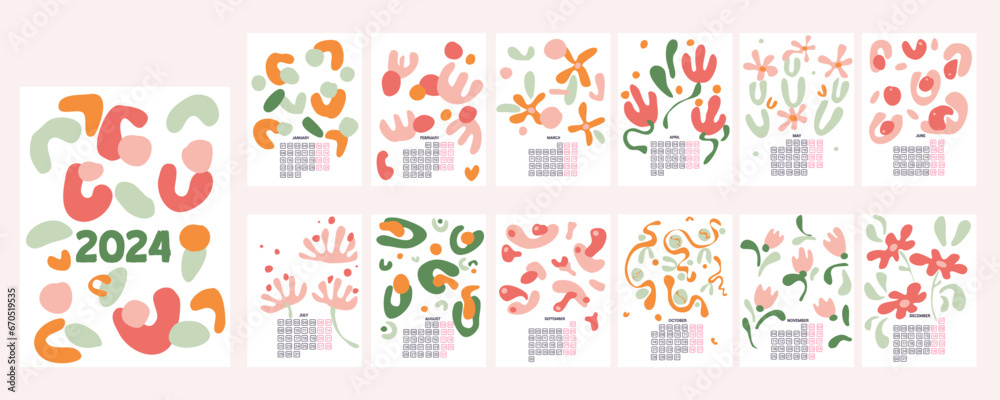 2024 calendar abstracts elements on white background set 12 months flat graphic design isolated ready for print 2024 calendar abstracts elements on white background set 12 months flat graphic design isolated ready for print