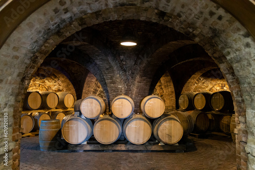 wine barrels in the cellar, Szekszard, Hungary