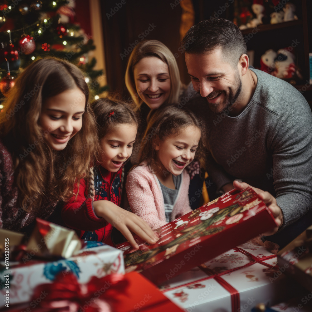 Fototapeta premium The Magic of Togetherness: Family Gift Opening Celebration