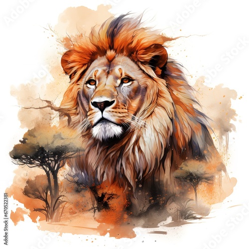 portrait of a lion. Artistic, color, realistic portrait of a lion's head on a white background. © Яна Деменишина
