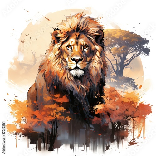 portrait of a lion. Artistic, color, realistic portrait of a lion's head on a white background.