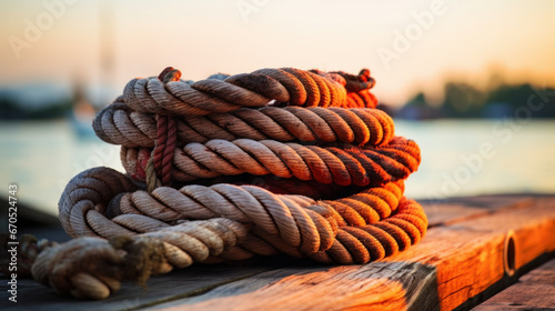 marine rope knot on dock harbor photo