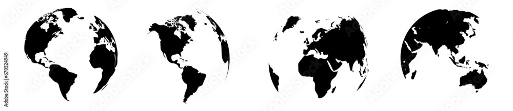 Earth globe set. Earth hemispheres with continents. Flat style - stock vector.