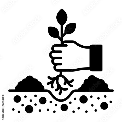 to put or set into the ground to grow concept, seeding, drilling, sowing and putting in vector icon design, Outdoor Decor symbol, Farm and Plant sign, Mulching and Landscaping