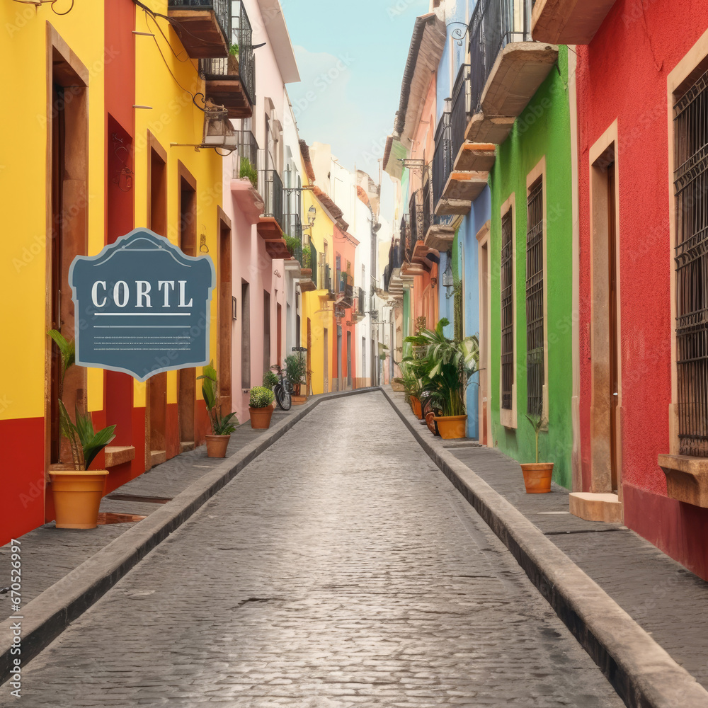 Street Signage in Latin City Mockup - Mexican City Mockup Generative AI