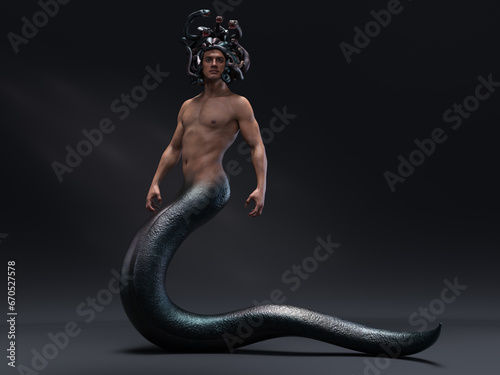 3D Render : Fantasy Male Gorgon character with serpent hair
