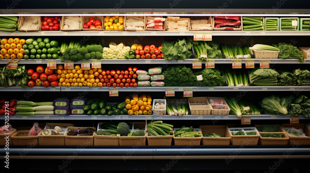 Abundance of Healthy Food Choices in Supermarket Aisles Generative AI