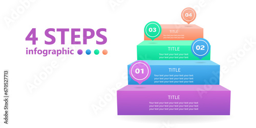 A ladder infographic template for workflow presentation. 4 steps. 3 D. Vector illustration.