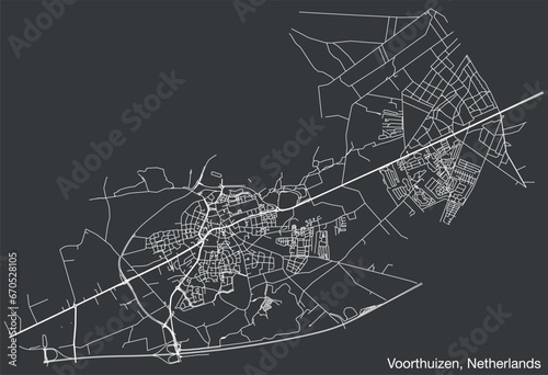 Detailed hand-drawn navigational urban street roads map of the Dutch city of VOORTHUIZEN, NETHERLANDS with solid road lines and name tag on vintage background