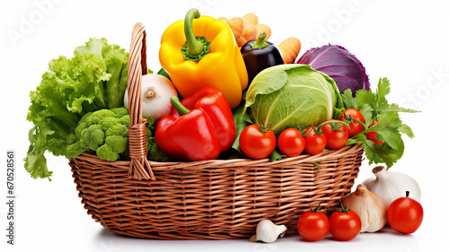 Basket Full of Vegetables on White Background Generative AI