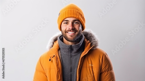 Smiling man wearing winter clothes portrait - ai generative