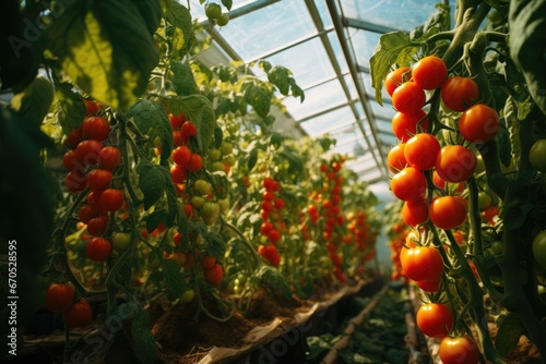 Organic tomato greenhouse. Generative AI