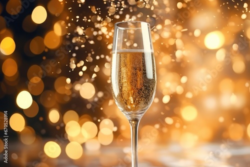 Horizontal background with a glass of sparkling wine. The concept of alcoholic beverages for the holidays.