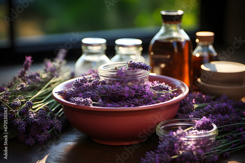 Organic ingredients used in the cosmetics  lavender fresh herbs.