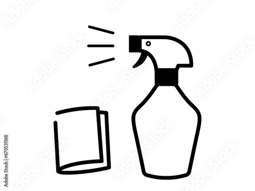 スプレーとダスターのシンプルなモノクロイラスト