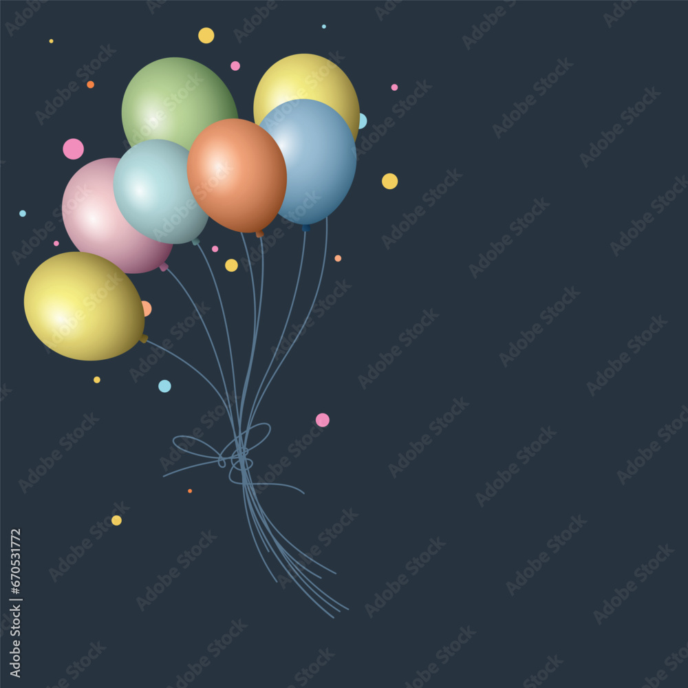Fototapeta premium Celebration party banner with colorful balloons vector illustration. Grand Opening greeting card template have blank space.