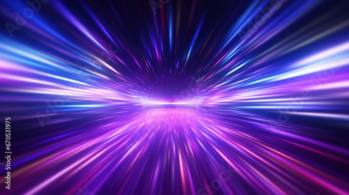 Abstract background in blue and purple neon glow colors.Panoramic high speed technology concept. motion Blur. photo