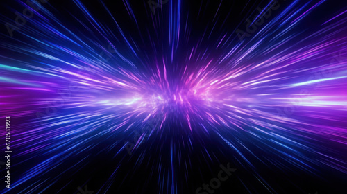 Abstract background in blue and purple neon glow colors.Panoramic high speed technology concept. motion Blur.